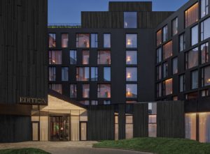 Exterior of hotel at night