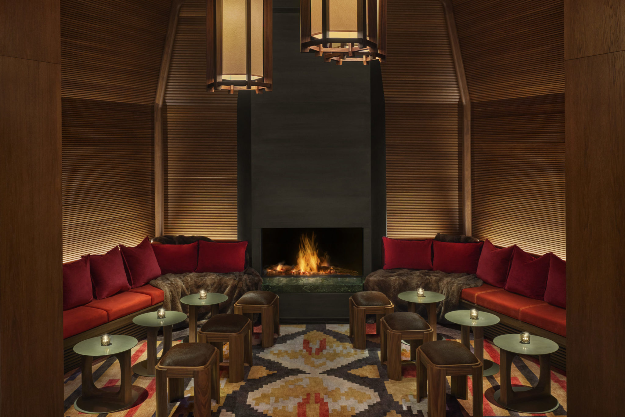 Inviting fireplace seating at Tolt Cocktail Bar