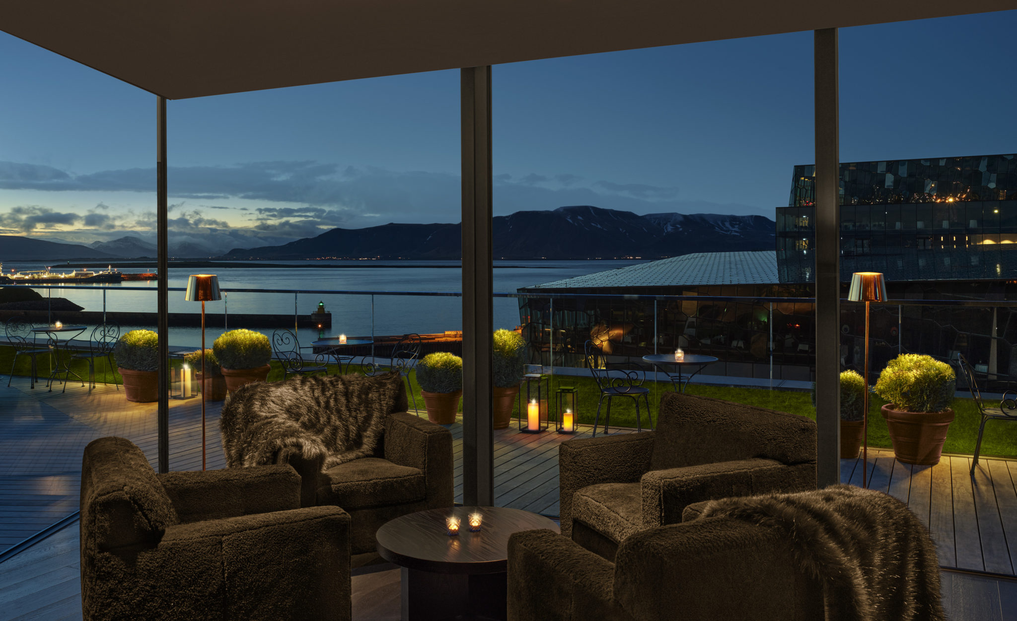 Water and mountain view from penthouse