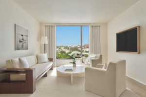 Living room of suite with city view