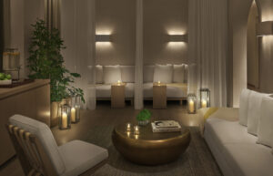 Spa lounge lit with candles