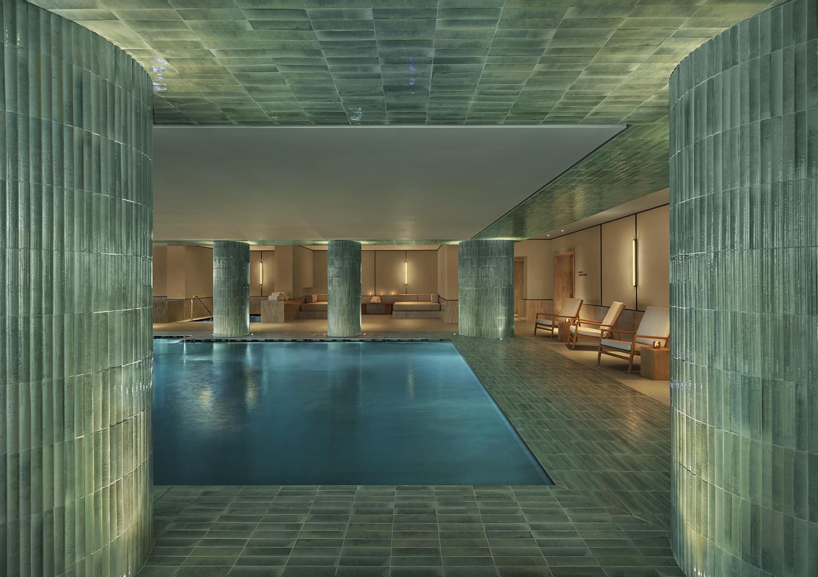 Indoor pool with jade tile surround