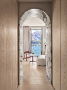A marble-framed portal of a guest room