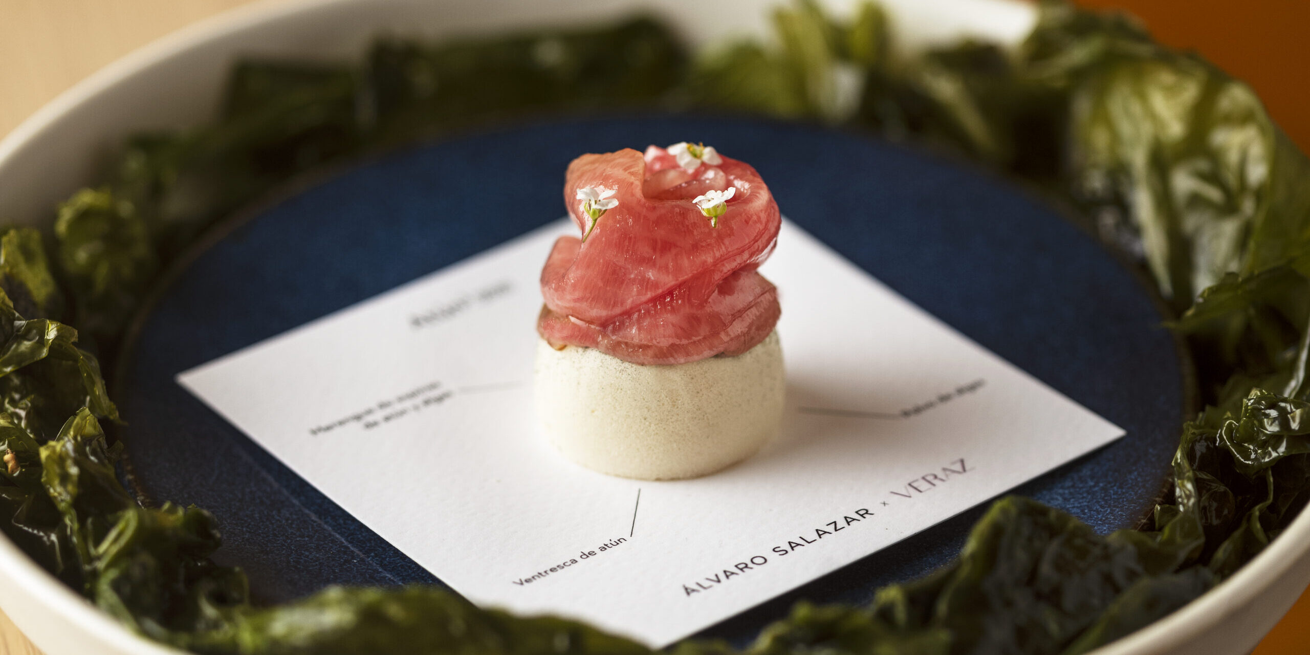 Raw seafood dish from the Álvaro Salazar x Veraz menu.